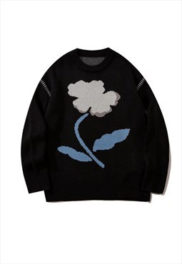 Miillow Flower cartoon print loose knit sweater