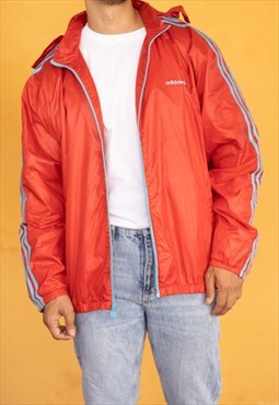 Vintage Adidas Y2K Jacket Windbreaker in Red XL