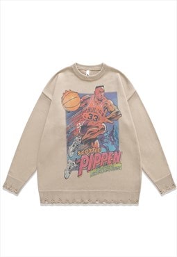Scottie Pippen sweater knitted distressed basketball jumper