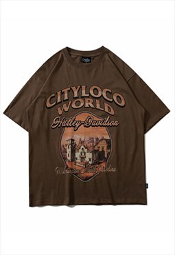 Brown Graphic Cotton Oversized T shirt Tee Y2k Unisex
