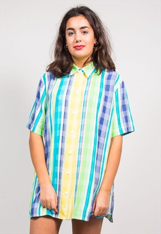 90'S VINTAGE MULTICOLOUR STRIPE CHECK SHIRT