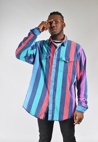 VINTAGE WRANGLER MULTICOLOURED STRIPED DENIM SHIRT
