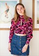 BRIGHT PINK AND GREEN FLORAL CROP TOP BLOUSE