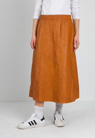 VINTAGE BROWN LEATHER MAXI SKIRT
