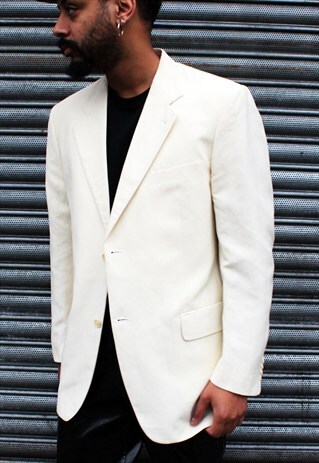HARRODS TAILORED CREAM SILK AND LINEN BLEND BLAZER