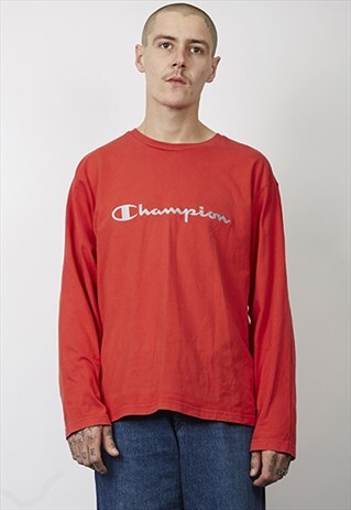 VINTAGE 90'S RED CHAMPION LONG SLEEVE SWEAT T-SHIRT