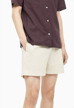 54 Floral Essential Lounge Linen Shorts - Cream Tan