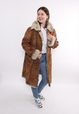 Vintage brown overcoat, 90s woman penny lane coat