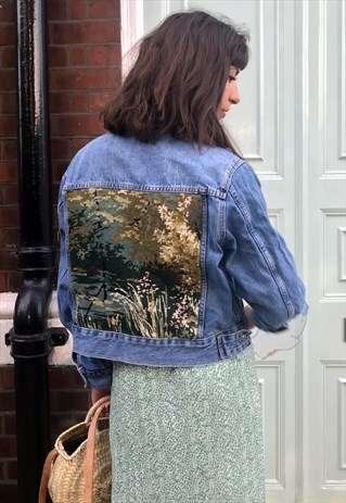 FRANKIE. DENIM JACKET REWORKED WITH VINTAGE TAPESTRY