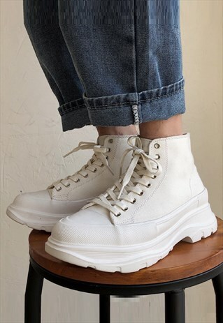 CHUNKY SOLE HIGH TOPS PLATFORM SNEAKERS SKATER SHOES WHITE