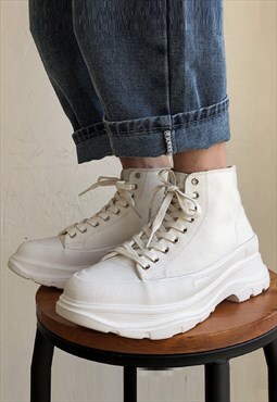 Chunky sole high tops platform sneakers skater shoes white