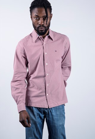 TOMMY HILFIGER VINTAGE 1990S RED AND WHITE STRIPED SHIRT