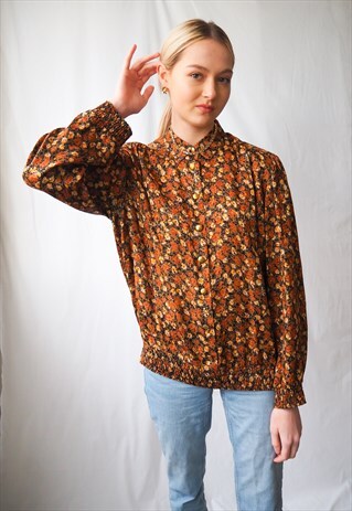 VINTAGE REVIVAL 1980'S ORANGE FLORAL BLOUSE