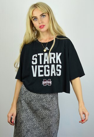 VINTAGE 90S ADIDAS BLACK PRINTED CROP T-SHIRT