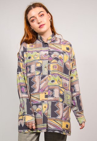 VINTAGE 90'S BROWN ABSTRACT PATTERN OVERSIZED SHIRT