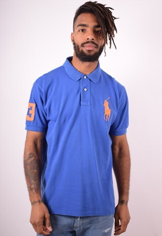 POLO RALPH LAUREN MENS VINTAGE POLO SHIRT LARGE BLUE 90S