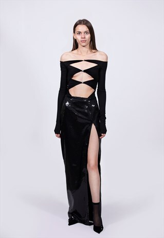 BLACK PANTHER SEQUINED MAXI SKIRT