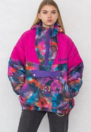 VINTAGE PINK HUMMEL 1/4 ZIP PULLOVER WINDBREAKER RAIN JACKET