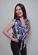 90S FLOWER TOP, BUTTON UP SLEEVES FLORAL BLOUSE, SIZE M