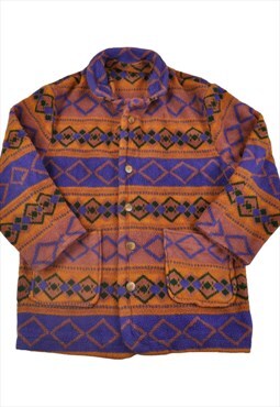 Vintage Fleece Jacket Retro Pattern Orange/Blue Ladies XL