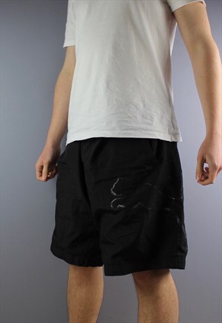 VINTAGE PUMA SHORTS IN BLACK WITH POCKETS, PRINTED LOGO AND