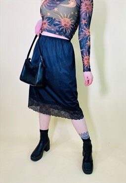 Vintage 90's Lace Satin Y2K Midi Slip Skirt