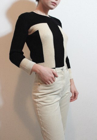 MERINO WOOL BLEND GEOMETRIC SWEATER