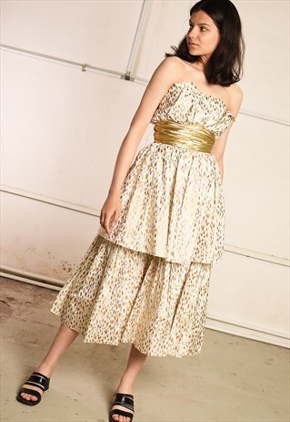 80'S SHIMMER RUFFLE STRAPLESS PARIS CHIC PROM BALL DRESS