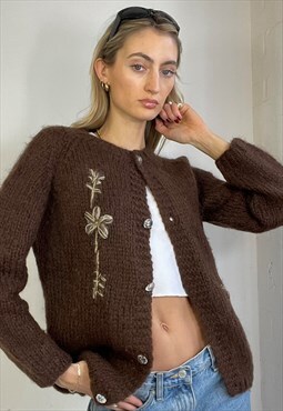 Vintage 90's Knitted Wool Cardigan Brown Cottage