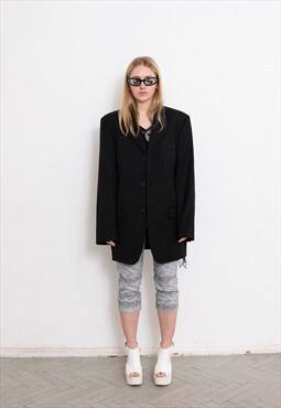 Vintage Wool Blazer Suit Jacket Black Pinstripe 90s