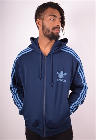 ADIDAS MENS VINTAGE HOODIE JACKET XL BLUE 90S