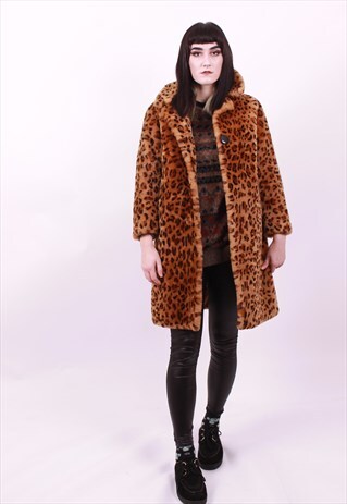 VINTAGE 50'S LEOPARD PRINT SHEEPSKIN COAT SIZE SMALL
