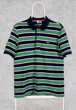 Vintage Green Lacoste Striped Polo Shirt Medium