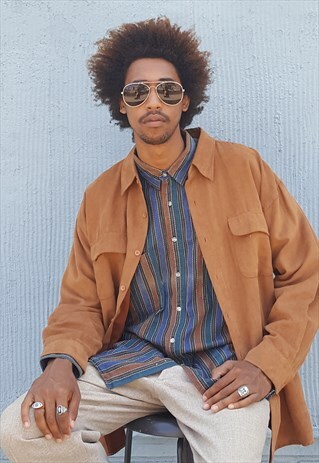 90S CLASSIC MINIMALIST LUXURY FAUX SUEDE BROWN SHIRT XL