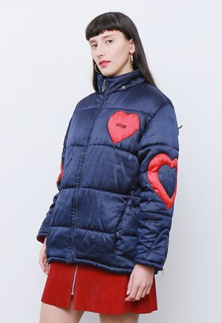RARE VINTAGE 90'S NAVY MOSCHINO SATIN HEART BOMBER JACKET
