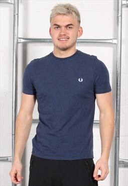 Vintage Fred Perry T-Shirt in Navy Crewneck Sports Tee Small