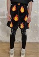 FLAME FLEECE SHORTS HANDMADE FIRE BOLT OVERALLS IN BLACK