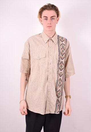 WRANGLER MENS VINTAGE AZTEC SHIRT XL BEIGE 90S