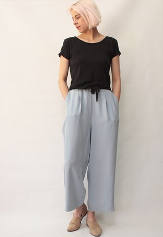 VINTAGE 80' AMAZING BEAUTIFUL CUTE PASTEL BLUE SILK TROUSERS