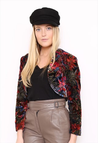 VINTAGE 80S METALLIC FLORAL CROPPED JACKET