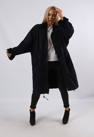 VINTAGE SHEEPSKIN SUEDE SHEARLING COAT MID UK 16 - 18 (JK1L)