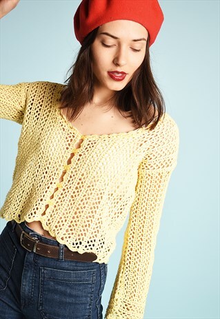 90'S RETRO SHEER PARIS CHIC TOP BLOUSE IN CROCHET