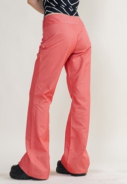Vintage Y2k Deadstock Flare Red Summer Trousers Women L/XL