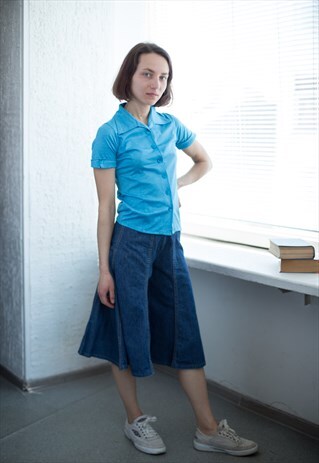VINTAGE 70'S BLUE SHORT SLEEVED COTTON SHIRT