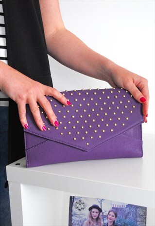 PURPLE STUD DETAIL CLUTCH AND CROSSBODY BAG