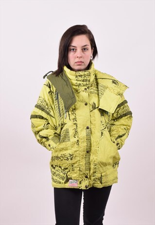 VINTAGE 80'S GREEN CRAZY PRINT SKI JACKET FESTIVAL LARGE