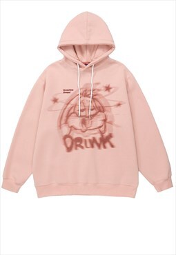 Raver hoodie Bunny cartoon pullover 00s graffiti top in pink