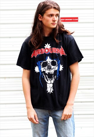VINTAGE BLACK GRAPHIC AIRBOURNE PRINT T-SHIRT