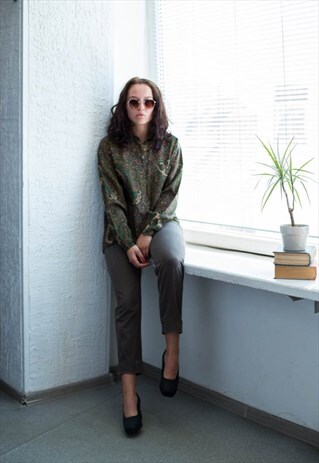 VINTAGE 70'S KHAKI PAISLEY PRINT LONG SLEEVED SHIRT