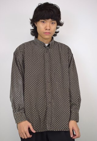 VINTAGE 90S BROWN PRINTED BUTTON UP SHIRT